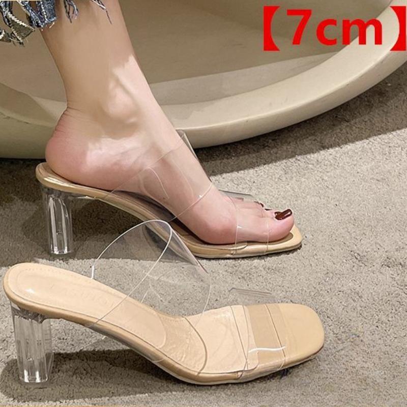 2024 New Summer Transparent Sandals,Women's Medium Heel Thick with Water,3.5cm~9cm High Heels A Line with Slippers Women's Shoes