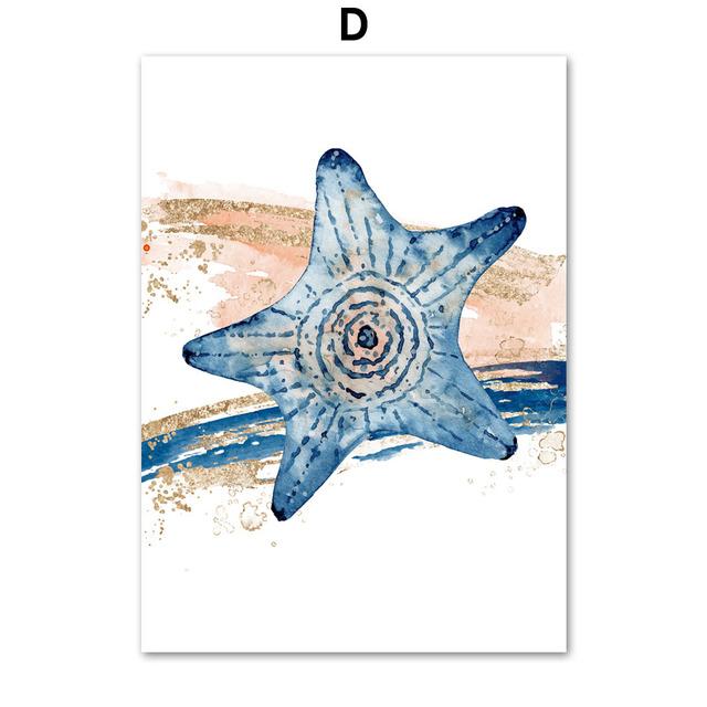 

Акварель Медуза Морской Конек Художественная Роспись Морские Животные Холст Плакат Абстрактные Золотые Принты Безрамная Картина Домашний Декор Без Рамки 30*40cm