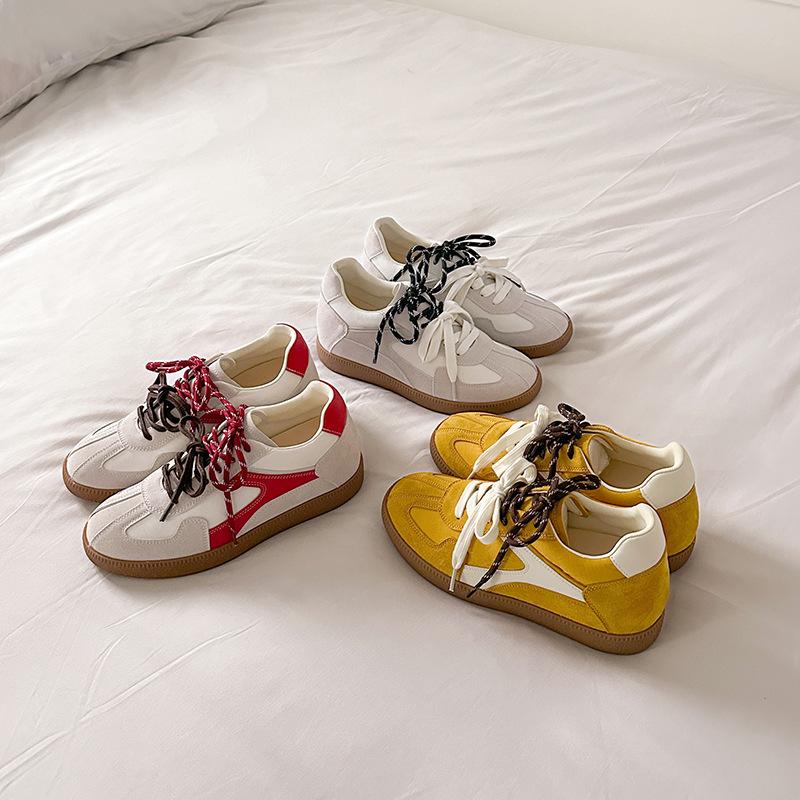 Cowhide version~ inner height increase women's new color matching mandarin duck shoelaces versatile leisure sports