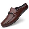 Men's Large Size Genuine Leather Closed-Toe Backless Slippers - Soft Sole Cowhide Summer Sandals