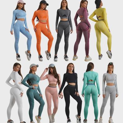 Dames 5-delig fitnesspak: Yoga broek met heupliftend effect, top met mooie rug, gebreide kleding met korte mouwen