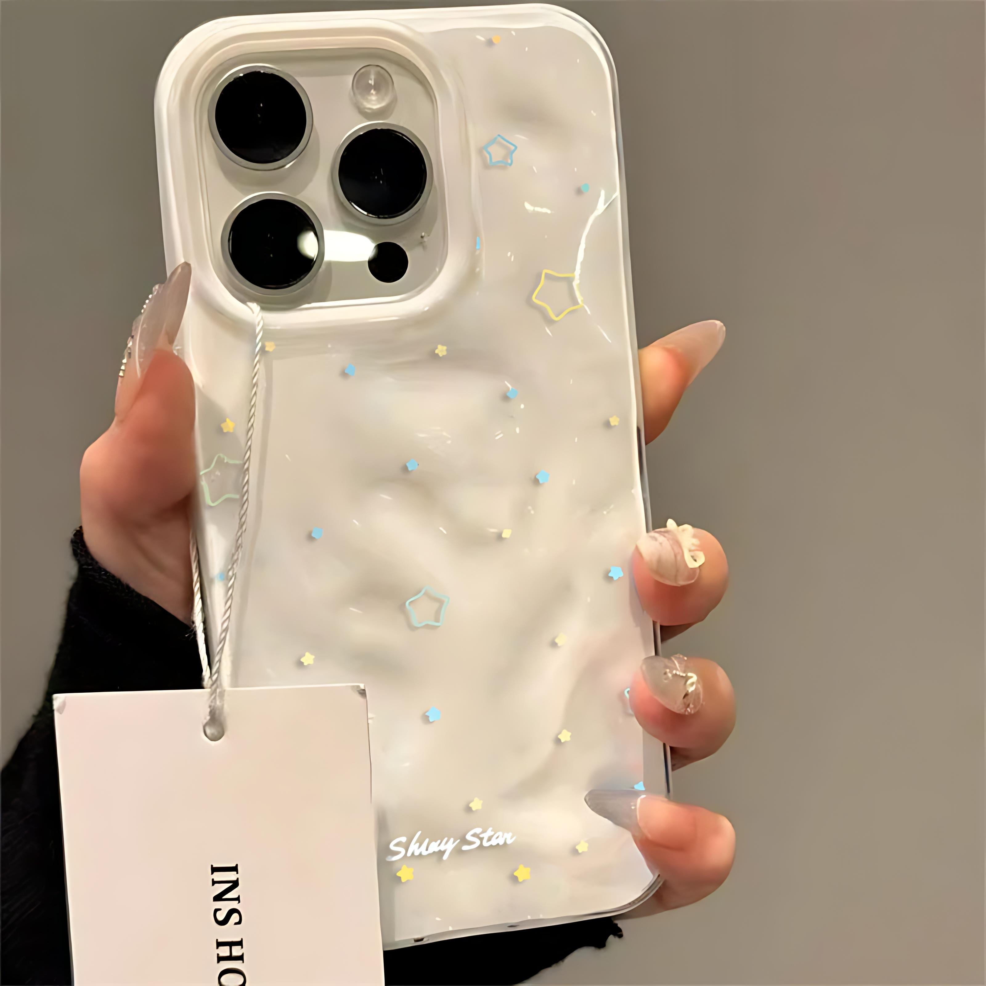 

Fashion Simple Shine Star 3D Irregular Wrinkle Phone Cases For iPhone 17 16 15 14 Plus 13 12 Air Pro Max Shockproof Glossy Soft iPhone 11
