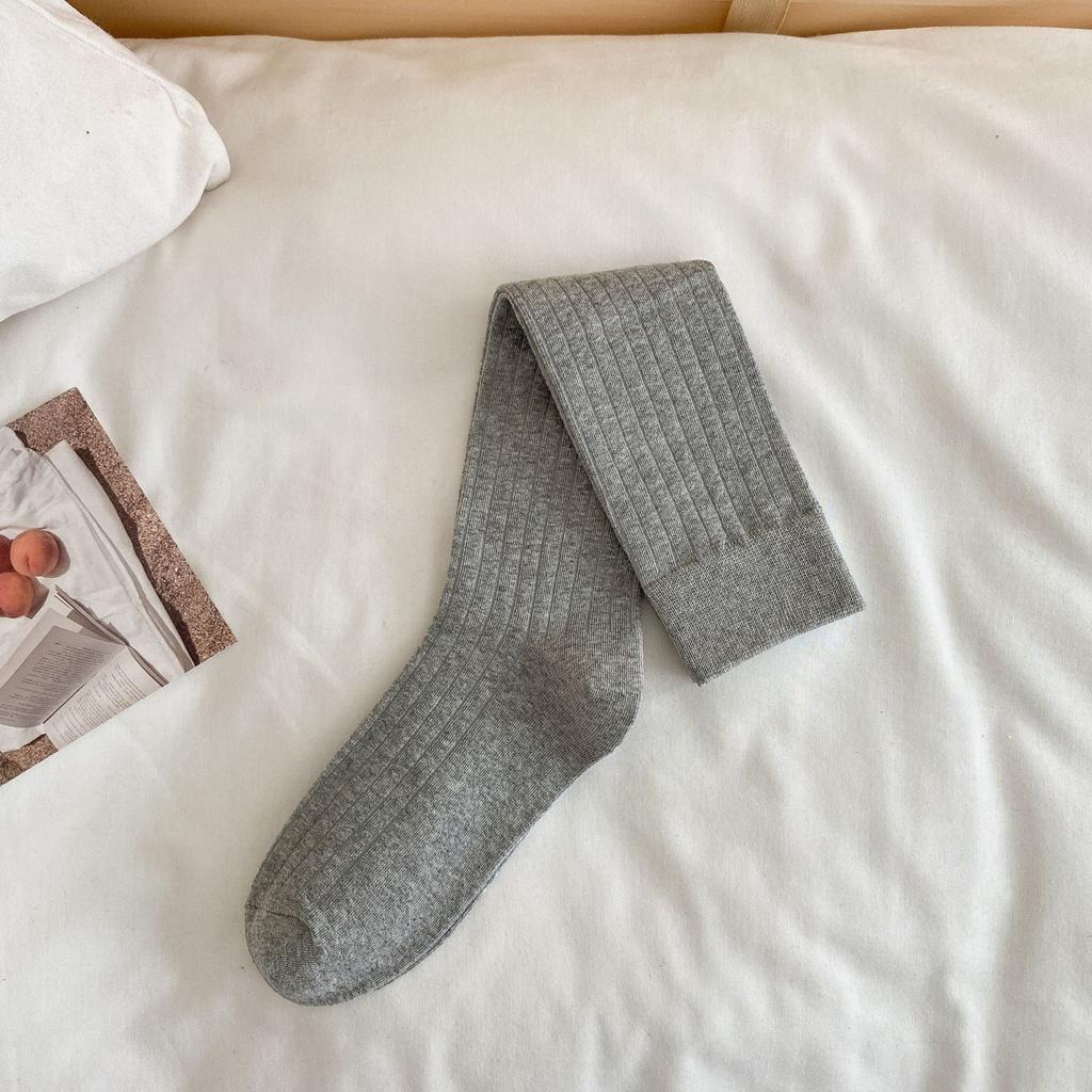 Leg Warmers - Pure Cotton Autumn/winter Mid-length Socks with School-style Vertical Stripes, Slightly Compressive and Slimming, White Long Socks.
