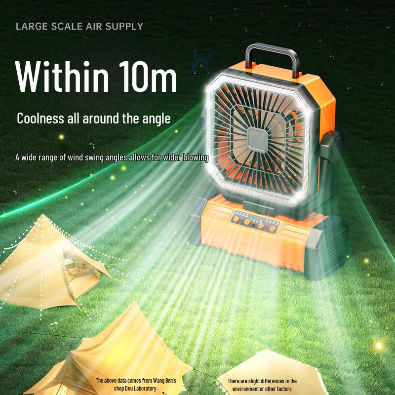 USB Rechargeable Portable Desktop Outdoor Fan with Strong Wind, Remote Control, Lighting, and Oscillating Head for Camping