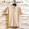 Men‘s Cotton Linen Set Color Short-Sleeved T-Shirt Large Size Casual Set