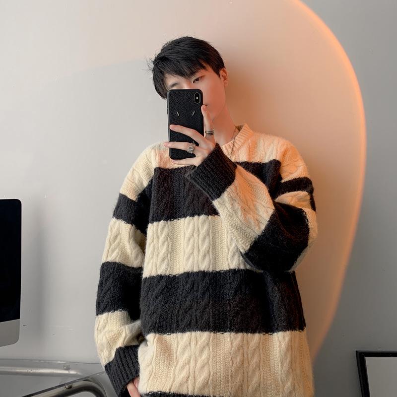

Autumn/Winter 2025 Men s Trendy Japanese Round Neck Loose Knit Sweater 3XL чорний