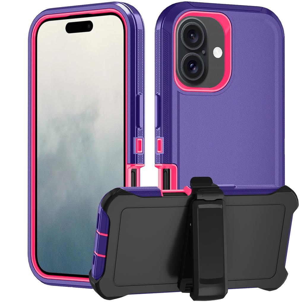 For iPhone 17 Rugged Case PC + TPU Cell Phone Cover with Back Clip Kickstand