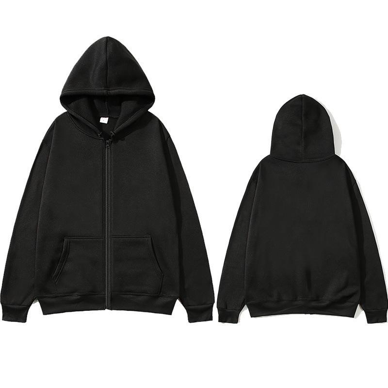 American Style Unisex Zip-Up Hooded Sweatshirt - Solid Color, Loose Fit (2025)