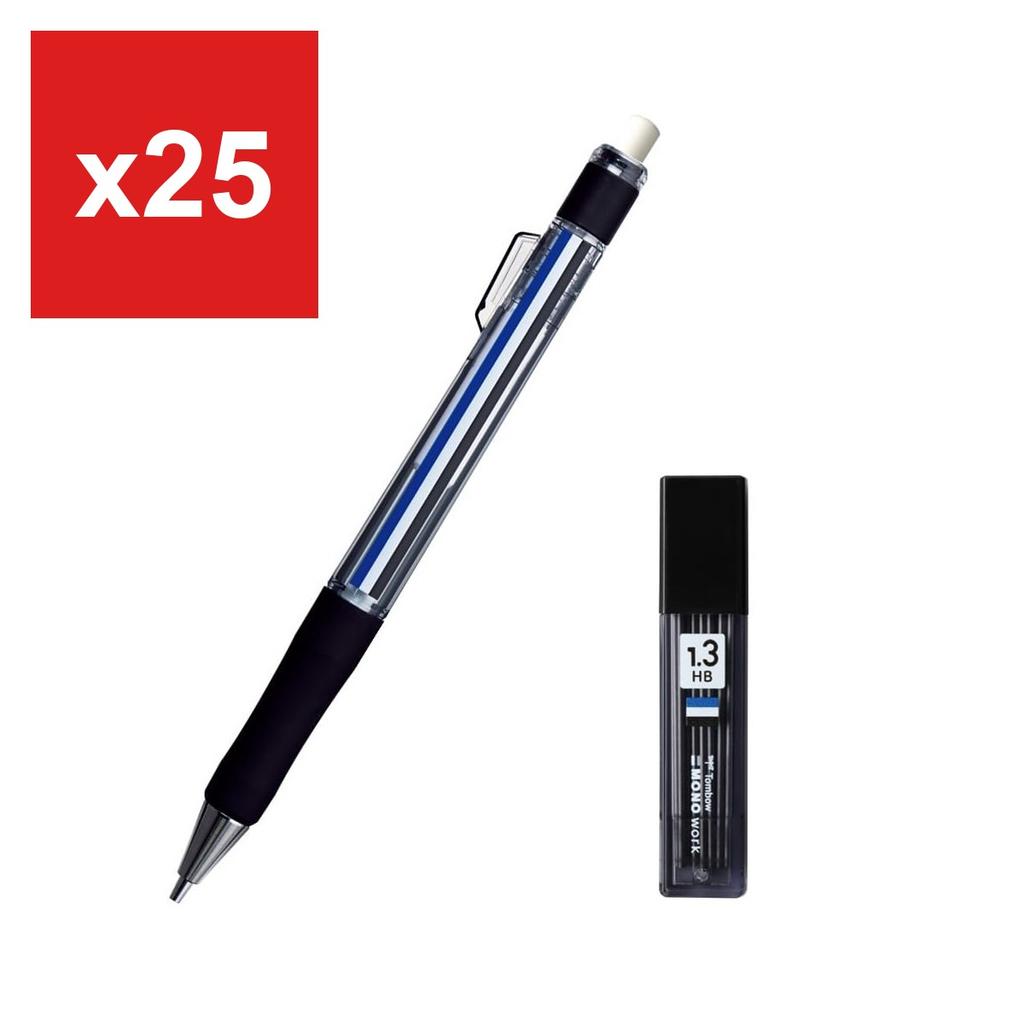 Tombow Mechanical Pencil for Mark Sheets 'Monowork' Set (with MONO Eraser and Lead), HB, 1.3mm, PCB-251