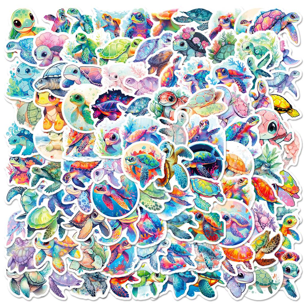 100 Stickers Of Turtle Graffiti Stickers Flat Sheets Of Colorful Ocean Turtle Personality Graffiti Stickers 4 Sheets