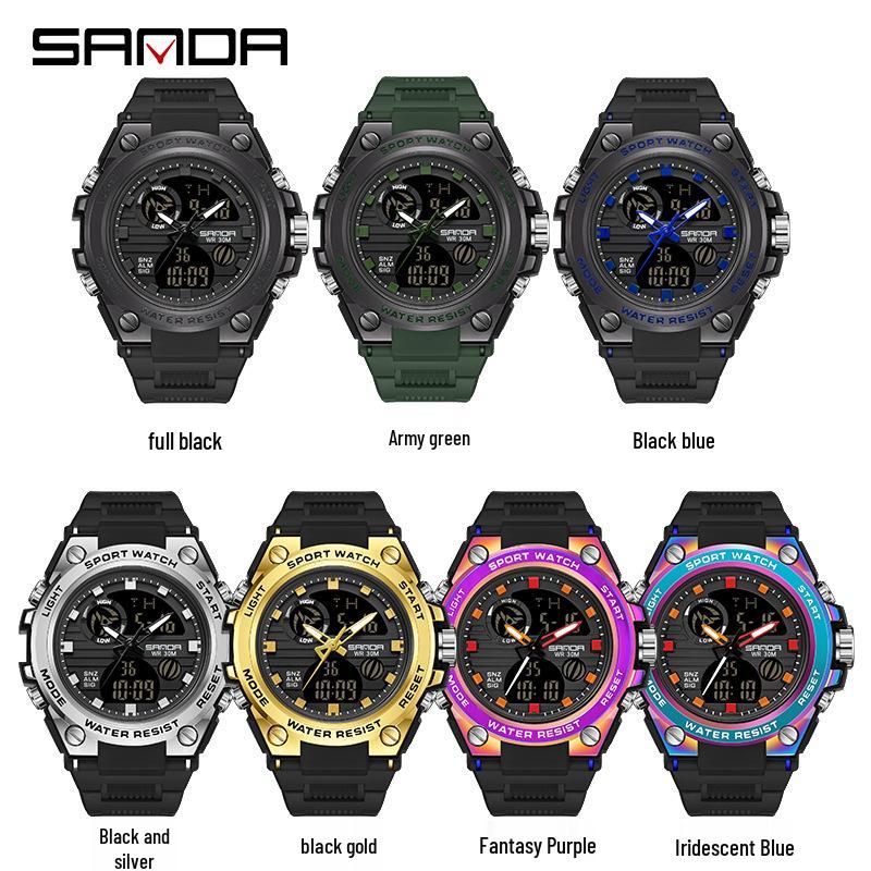 Sanda Multifunctional Sports Watch for Teen Boys: Dual Display, Luminous, Waterproof, with Alarm