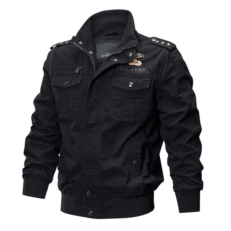 Men's Khaki Utility Jacket with Multiple Pockets, Zipper Button Front, Ribbed Cuffs and Hem