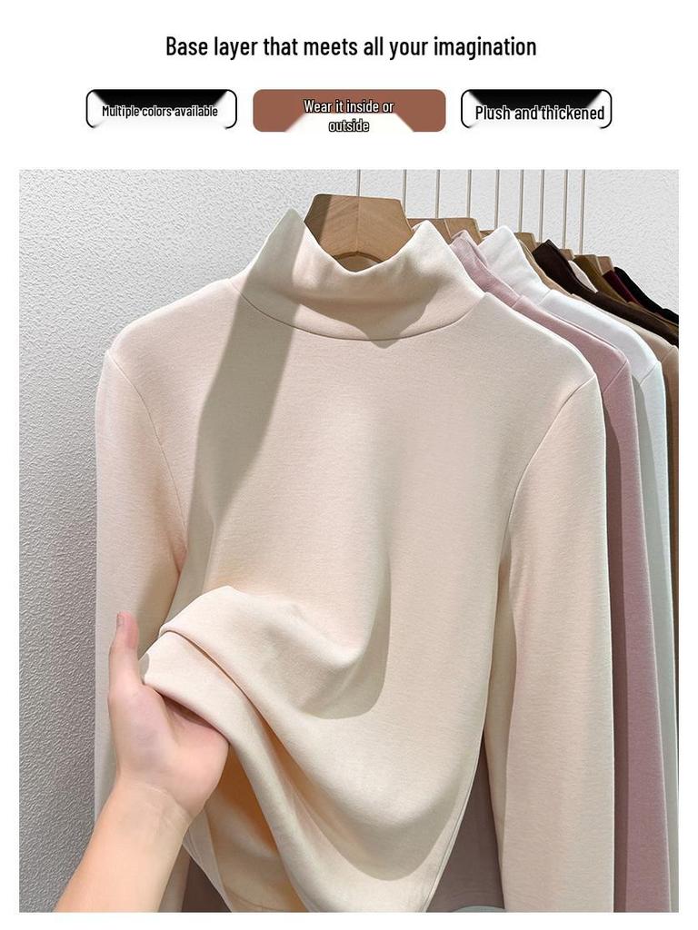 Women's 2025 Warm High-Neck Base Layer Top, Thickened Silk with Lambswool Lining