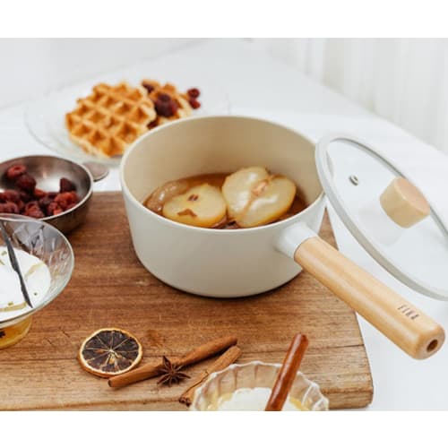 Neoflam Saucepan (18cm, 1.6L, with Lid), "Nordic European Style" with 5-Type Ceramic Coating, Induction, Highlight, Gas, and IH Compatible