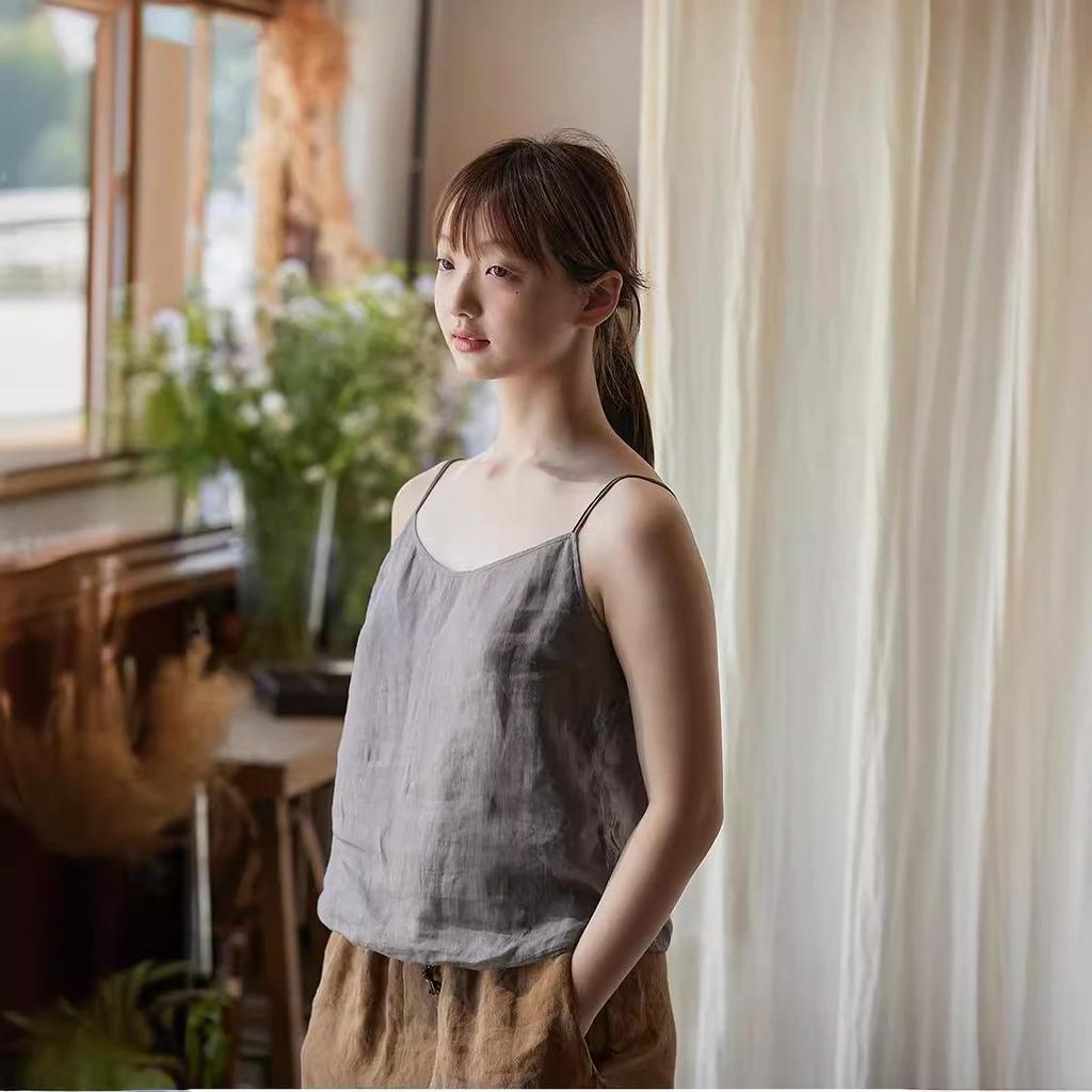Women's Lightweight Casual Linen Camisole: Summer Style, See-Through, Breathable, Solid Color