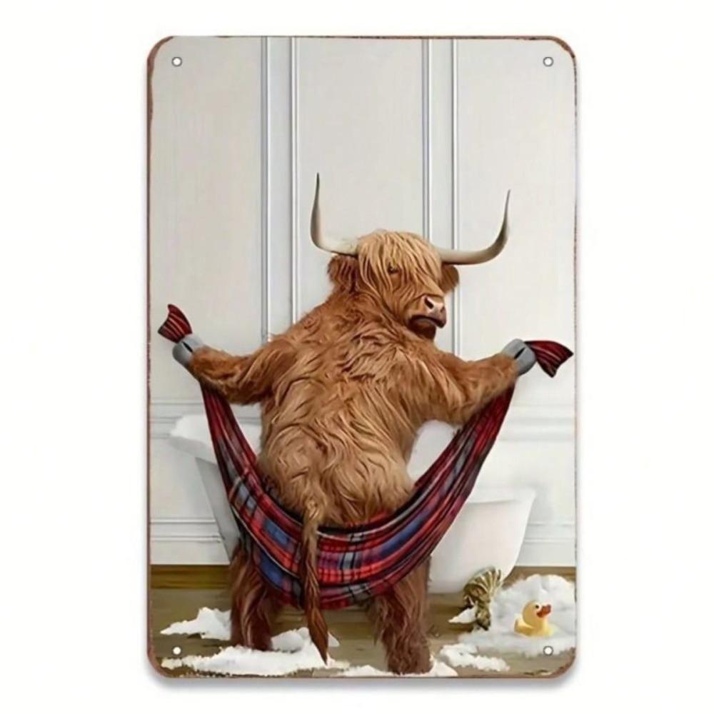 Metal Wall Art Highland Cow Poster Bathroom Decor