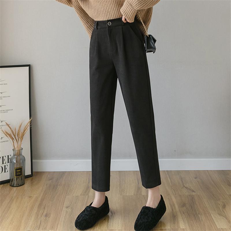 2022 Autumn Winter Korean Stytle Streetwear Vintage High Waist Casual Solid Color HaremWoolen Trousers Wool Straight Pants Women