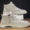 Fashion Men leather casual shoes 2024 new fashionable and comfortable soft leather men high top casual side zipper mid top sports shoes