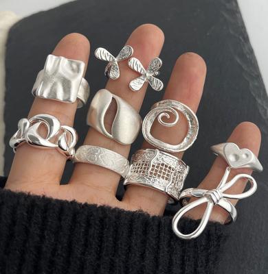 925 Sterling Silver Rings for Women Couple Minimalist Handmade Simple Flower Bow Heart Ring Fine Jewelry Gift Prevent Allergy
