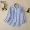 ZANZEA Women Turn Down Collar Loose 3/4 Sleeve Stripe Blouse