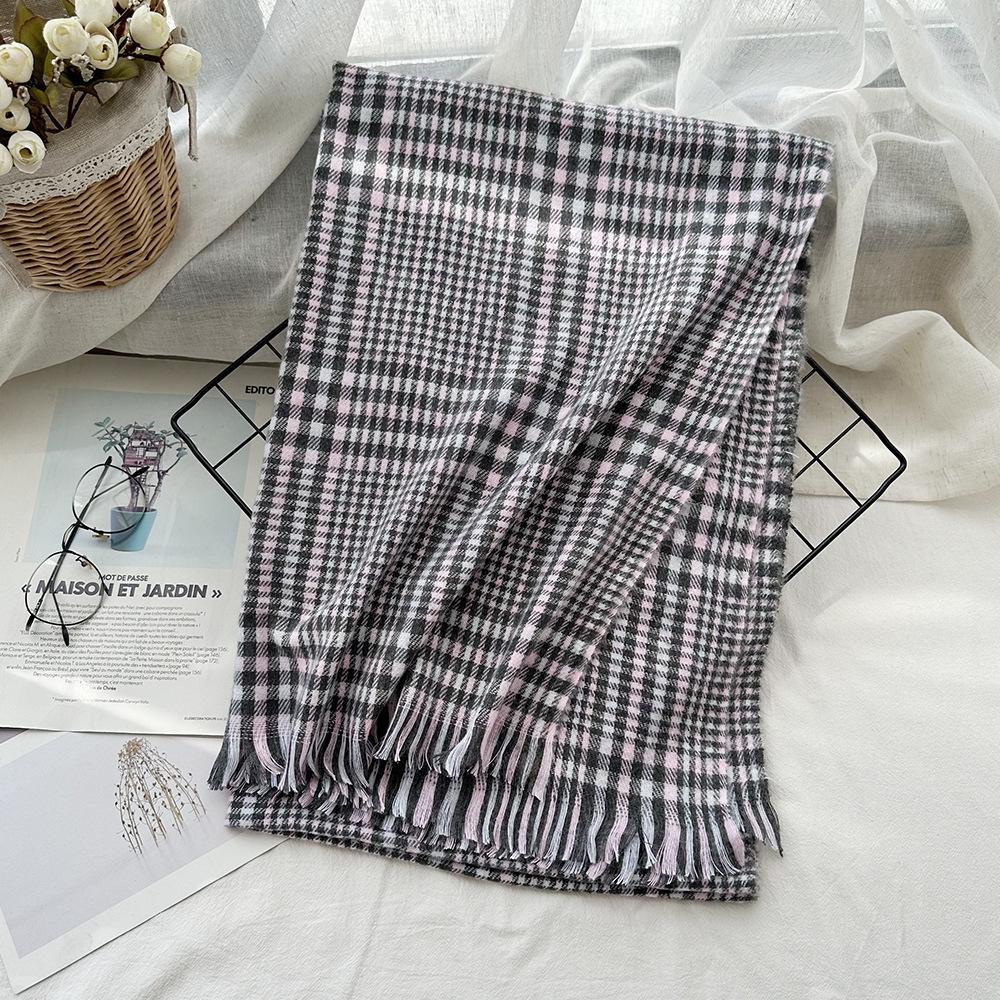 High End Imitation Cashmere Plaid Scarf Versatile and Warm In Winter  Women's Neck Scarf  Fringed Shawl