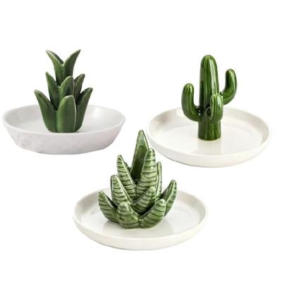 Ceramic Aloe Cactus Jewelry Tray Rings Holder Organizers For Bedroom And Vanities Storage Dish Home Decors Accessories Gift