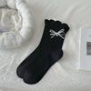 Ladies Spring and Summer Thin Sweet Three Dimensional Flower Solid Color Curled Edge Bow Pile Socks