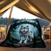 1pc Wolf Forest Outdoor Blanket - Soft Flannel Cozy for Travel & Camping - All-Season Warm Bed Cover, Machine Washable Yy251229074