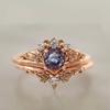 Emerald Zirconium Rings for Women Rose Gold Plated Engagement Wedding Band Set