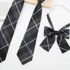 Adjusted Pre-Tied Necktie Vintage Gray Checkered Print Japanese College Bowtie