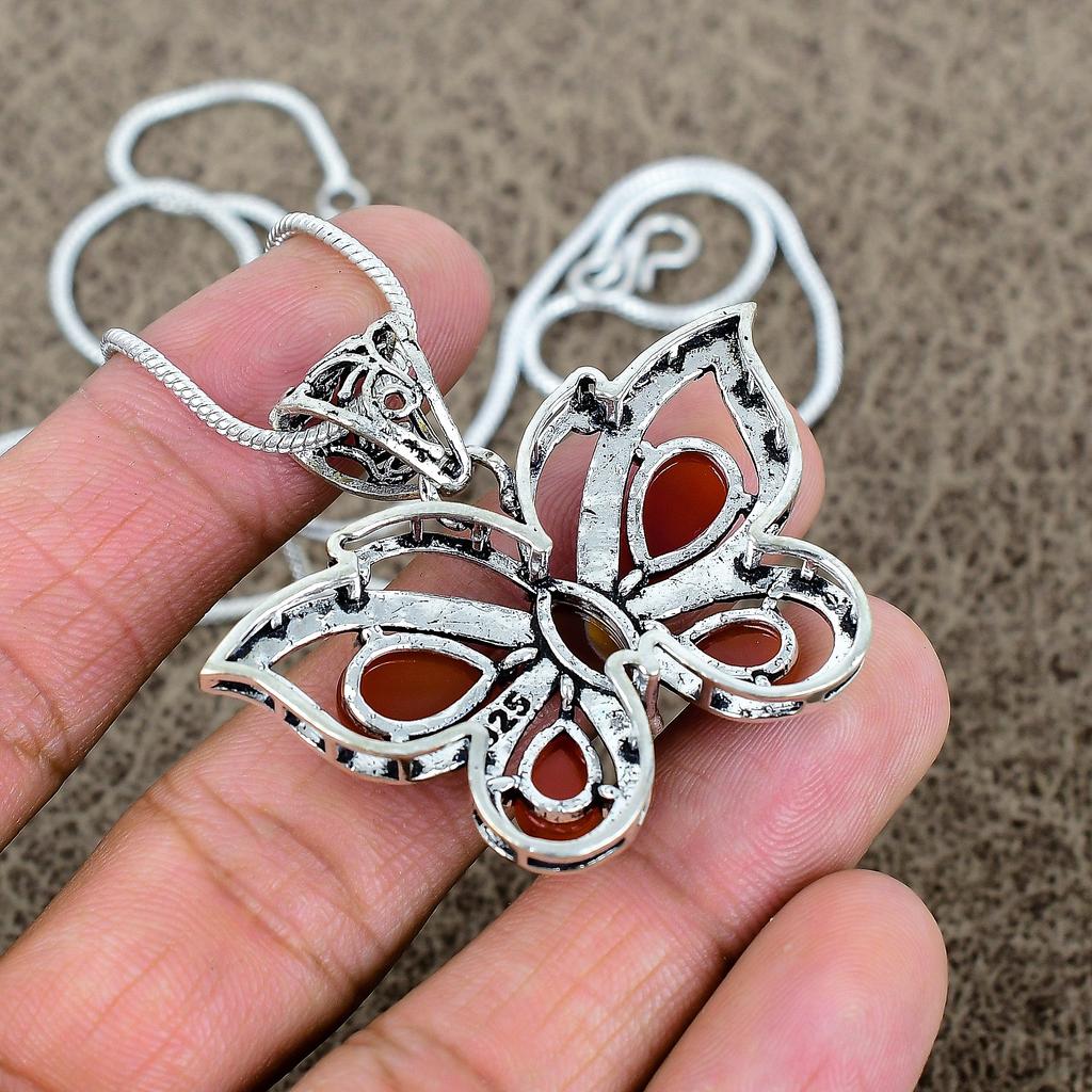 Carnelian Gemstone Handmade 925 Sterling Silver Jewelry Pendant 1.65" KKG-284