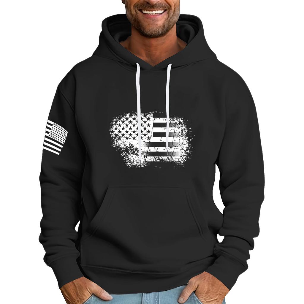 Men's Loose Flag Printed Hooded Sweatshirt Men's Casual Fashion Sports Sweatshirt