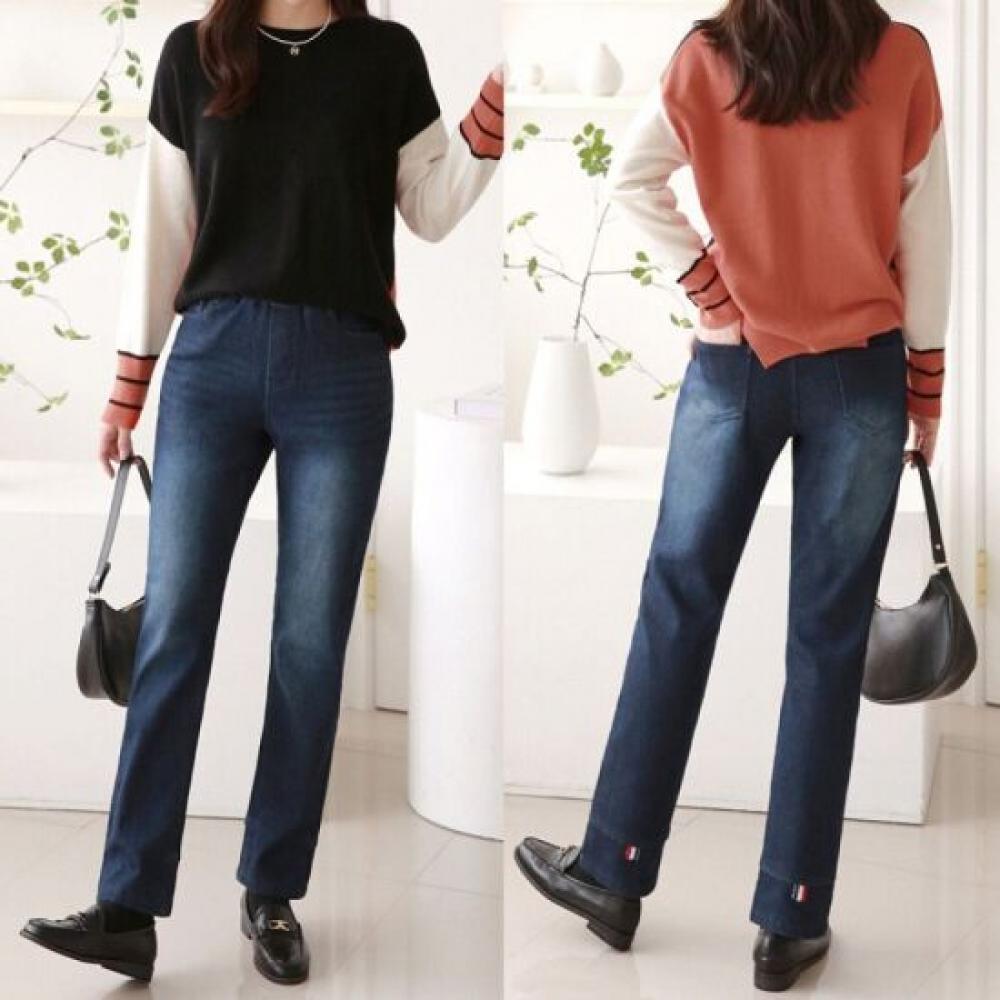 From Heart S Xl Women S Big Size Patch Hem Fleece Straight jeanS