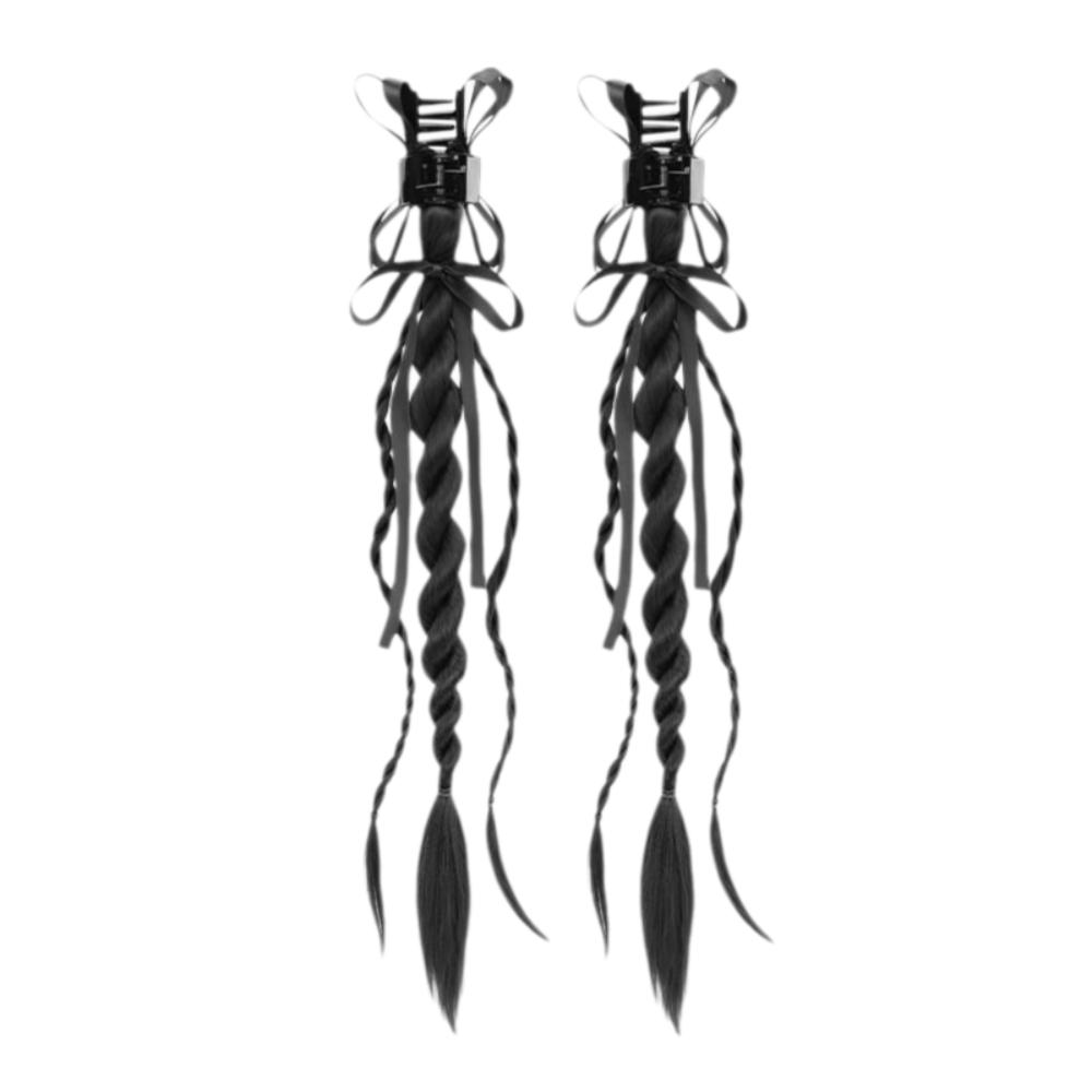 1Pair Ribbon Claw Clip Double Ponytail Twisted Braid Long Braiding Hair Extensions Party