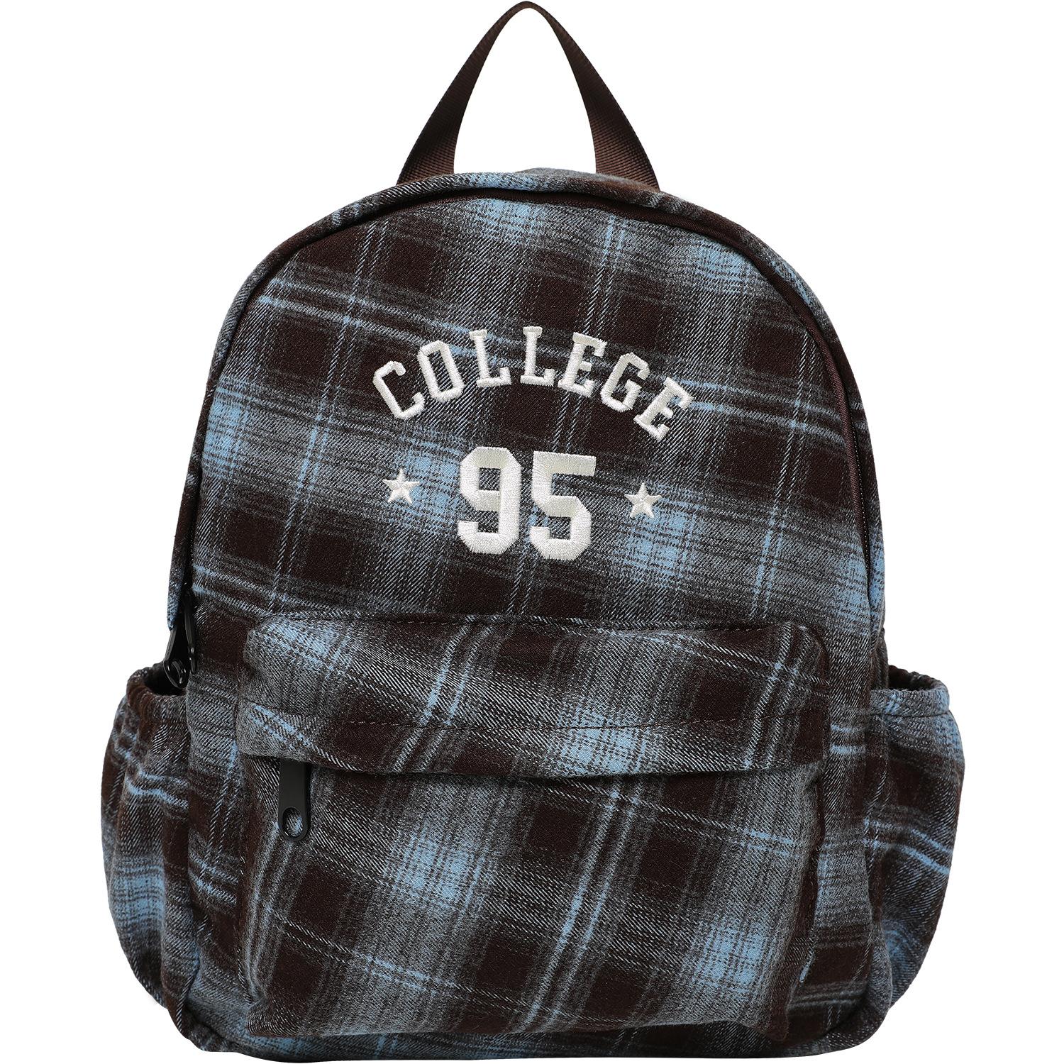 

Autumn and Winter Atmosphere Retro Checkered Schoolbag Backpack for College Students синий