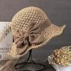 Elegant Woven Straw Sun Hat with Bow: Foldable Wide Brim Summer Beach Hats Perfect for Women Beach & Summer Vacation Travel/khaki