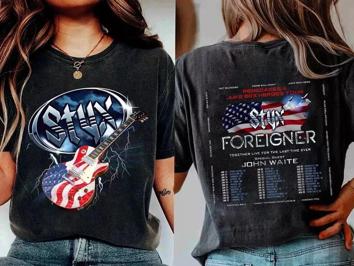 Styx Foreigner And Tour 2024 Summer Fan Band Gift T-Shirt Concert Fans S-3XL L