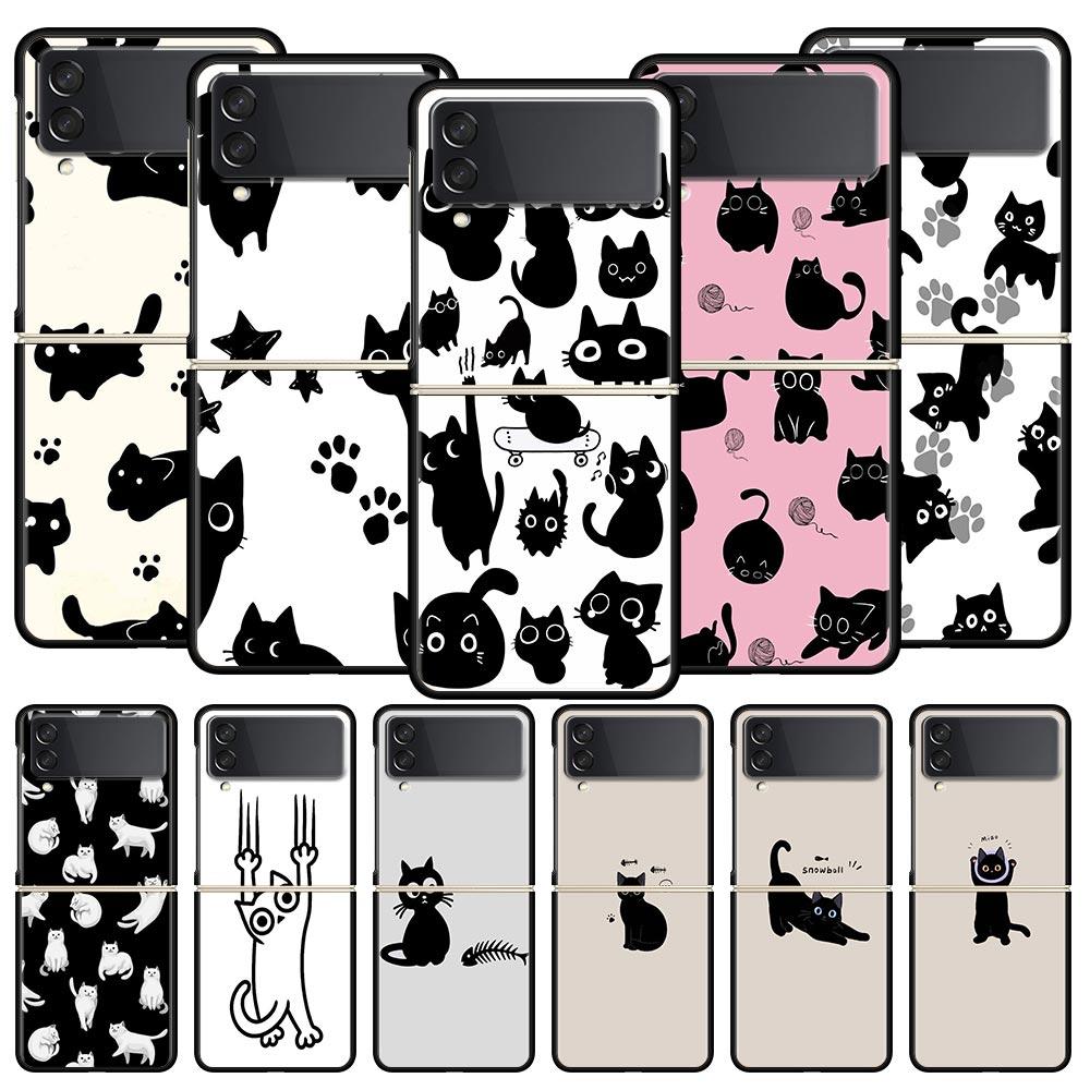 Funny Black Cat Phone Case For Samsung Galaxy Z Flip3 Flip4 Flip5 Case Shell For Z Flip 3 4 5 6 7 Hard Folding Cover