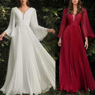 Women's Casual V-neck Slim Long Sleeve Temperament Dress