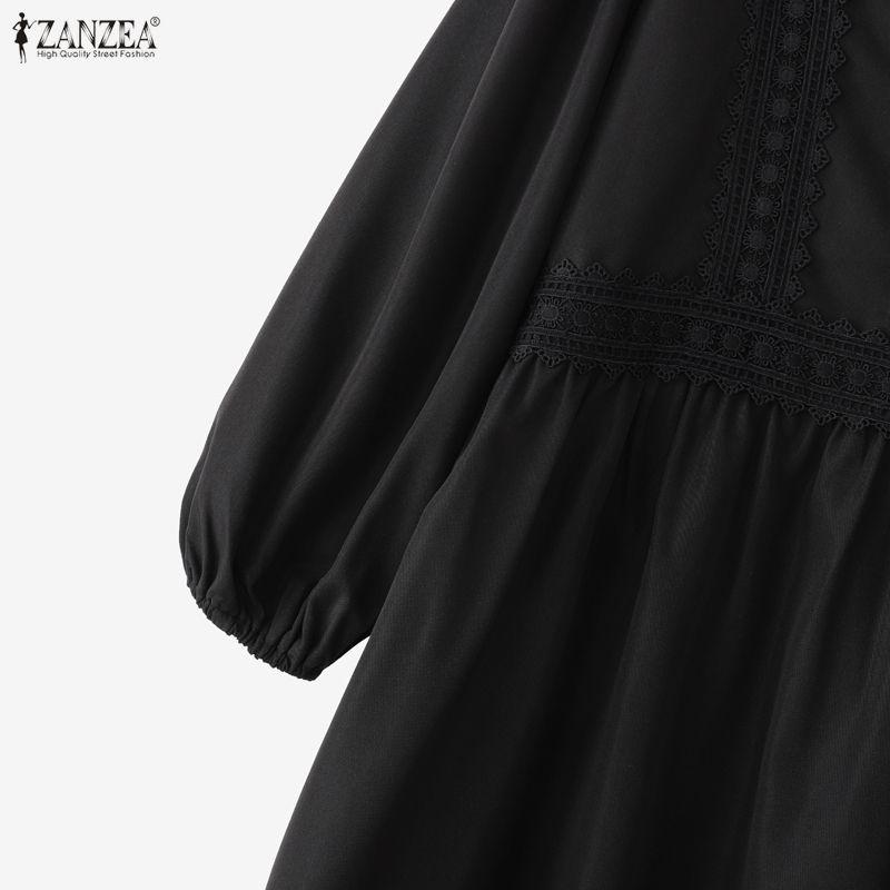 ZANZEA Abito Musulmano Casual da Donna con Scollo Rotondo, Manica Lunga Larga