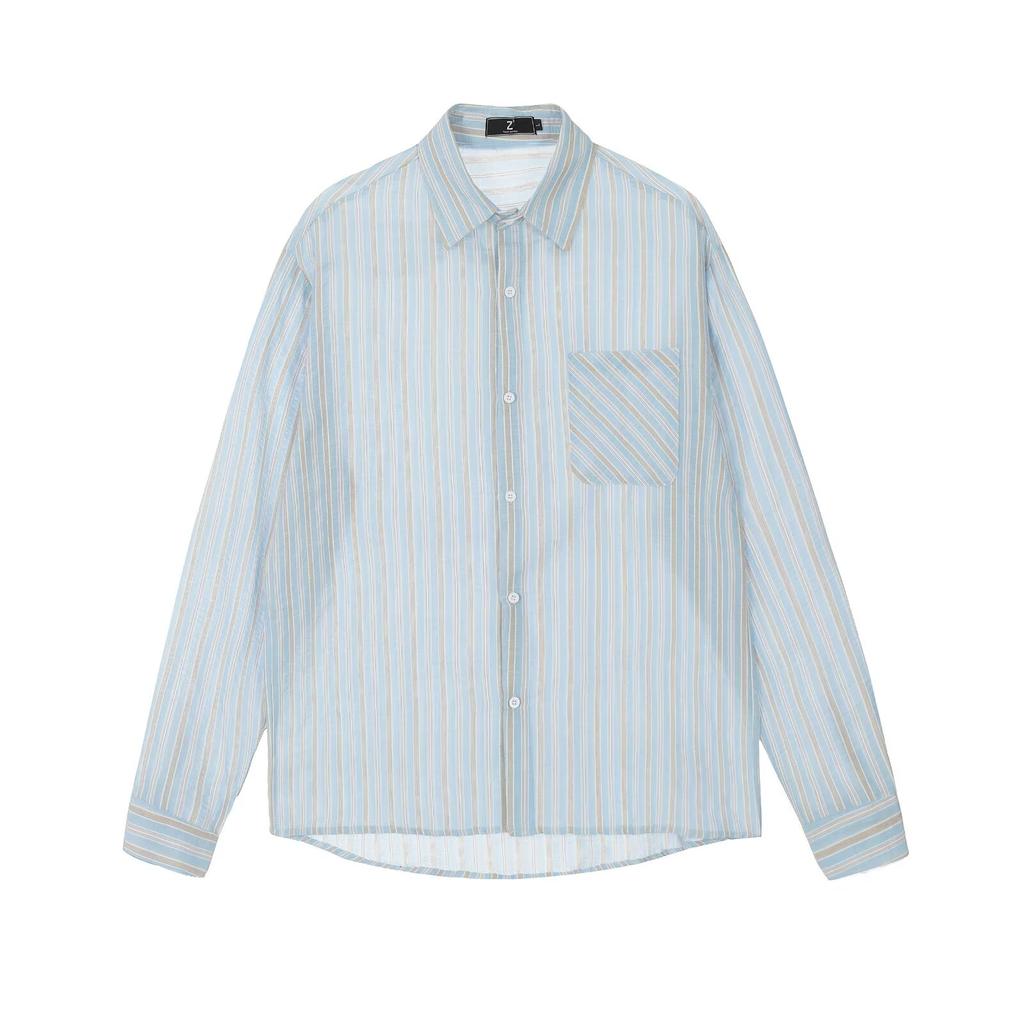 Japanese Style Vintage Striped Shirt Men's Long-Sleeved Spring and Autumn Loose Casual Shirt Trendy Pu Handsome Patch Jacket