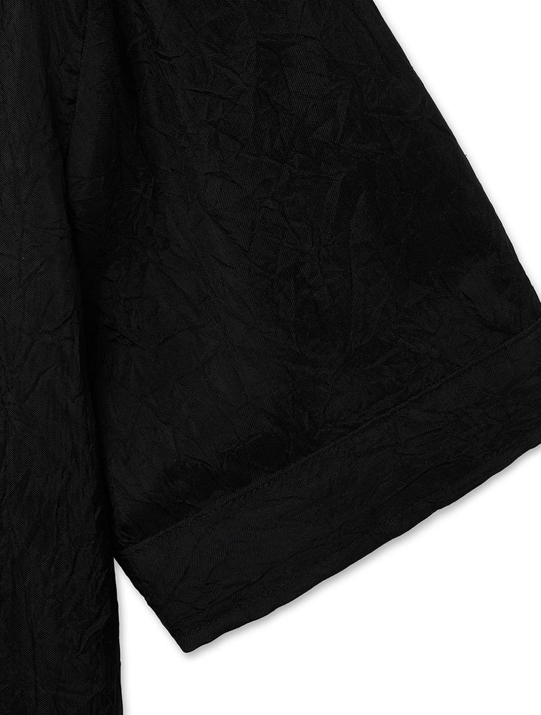 NOIRER Crinkle Multi-Pocket Half Shirt (Black)