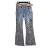 Europe, America Summer New Fashion Heavy Industry Hot Diamond Hollow Embroidered Jeans Femininity Thin Versatile Nine Points Slightly Pull