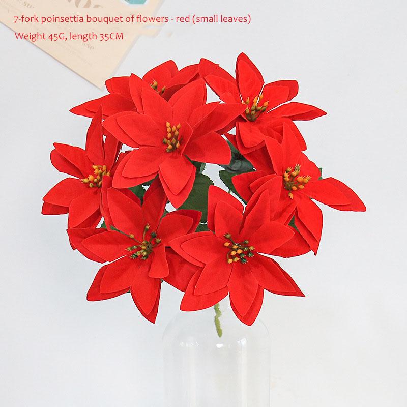35cm Artificial Poinsettia Bushes Faux 7 Heads White Red Silk Artificial Christmas Flower Bouquet for Home Wedding Party Decor