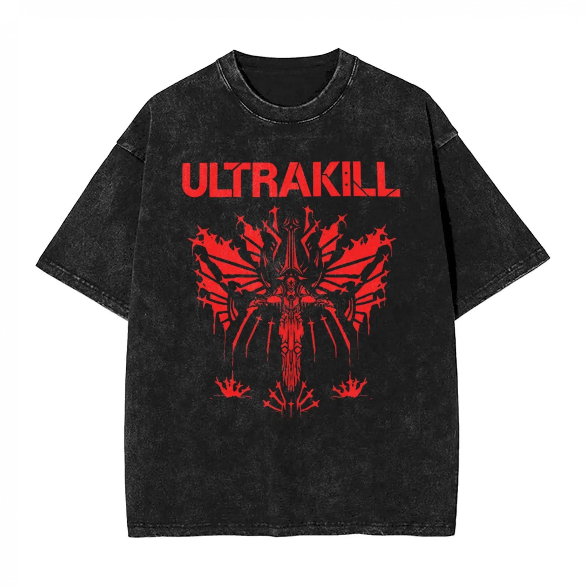 

Men s Ultrakill Shooting Game Pattern T-Shirt Black with Red Text Crew Neck Short Sleeve Game Casual Retro Washed Cotton S