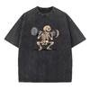 Mens Retro Distressed Washed TShirt With Fun Weightlifting Skull Print Fashionable Pure Cotton Short Sleeve Street Style Top