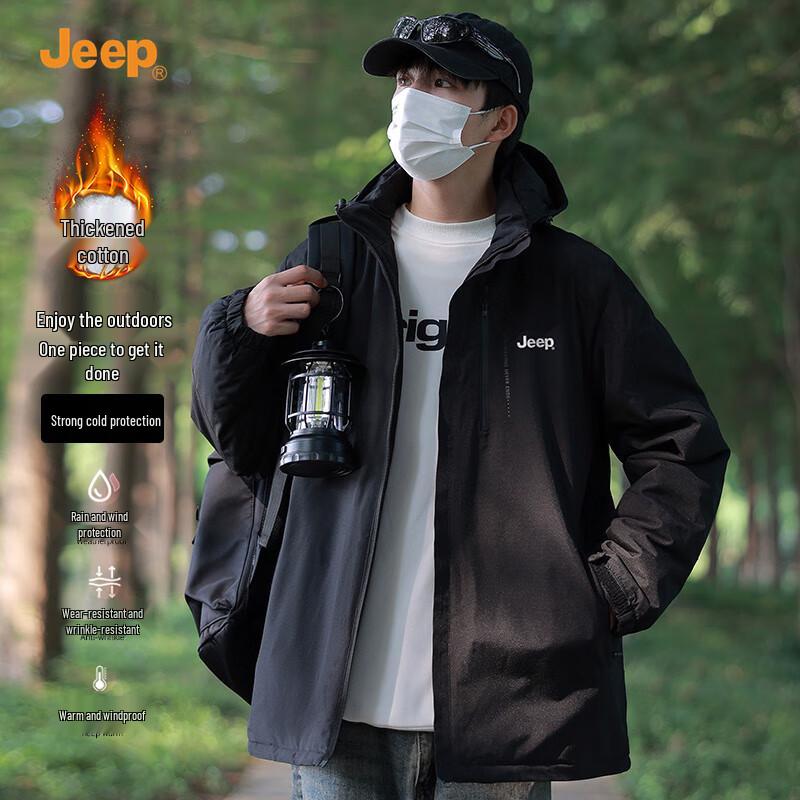 

JEEP Men s 2025 Winter Windproof Padded Jacket with Removable Hood L