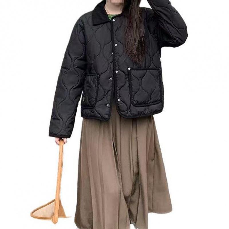 Baumwollmantel Damen Neu Winter Kontrastfarbe Kurzer Mantel Revers Brotmantel Weiß Schwarz Spandex