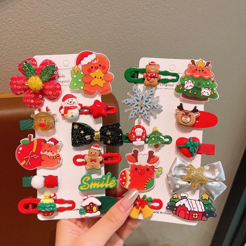 Noel Saç Tokası Seti Sevimli Noel Baba Noel Ağacı Kar Tanesi Saç Tokası Çocuk Saç Aksesuarları Yıl Hediyeleri