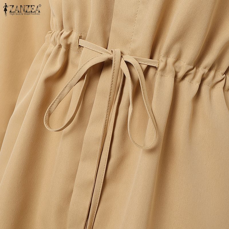 ZANZEA Women Casual Turn Down Collar Loose Long Sleeve Dress